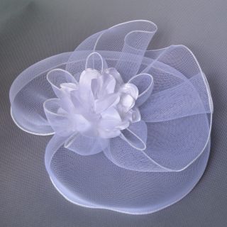 Large White Hair Hat Fascinator Clip Veil Flower Ball Celebration Wedding Party