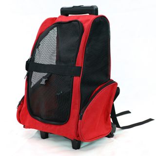 Pet Carrier Airline Rolling Luggage Backpack Travel Stroller Bag Tote Wheel Red