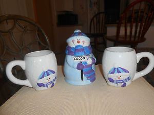 Houston Harvest 4 PC Snowman Cocoa Set Cocoa Jar Matching Mugs Charming