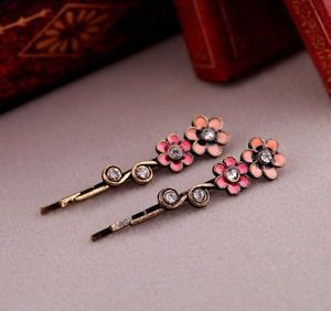 Women's Fashion Hair Accessory Clear Rhinestone Flower Bronze Side Hair Pin Clip