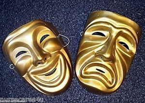 Comedy Tragedy Mask Set Gold Halloween Theater Wall Decor 
