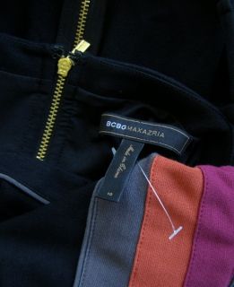 BCBG Max Azria Black Color Block Stripe Waist Dress 10 New Stretch Knit