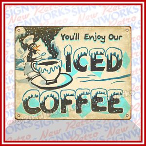 Iced Coffee Sign Vintage Retro 1950s Java Wall Decor