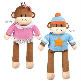 Zanies Monkey Business Friends Squeaker Plush Dog Puppy Toy Tiff Ty 2 Pack New