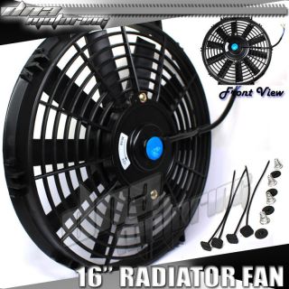 16 Pull Push Slim 12 Volt Electric Radiator Black Fan Cooling Mounting Kit Fans