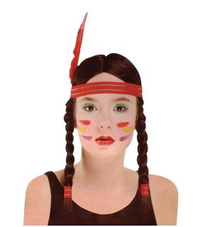 Indian Squaw Wig Pocahontas Princess Tiger Lily Fancy Dress Native American