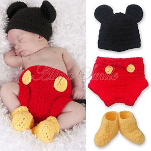 Mickey Mouse Newborn Baby Boy Girl 12 24M Costume Set Crochet Knit Outfits Photo