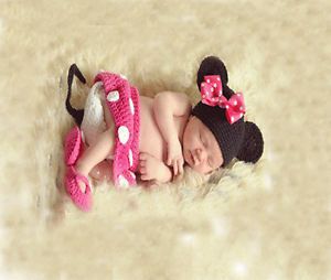 Cute Baby Infant Mouse Knitted Costume Photo Photography Prop Newborn Pink L33