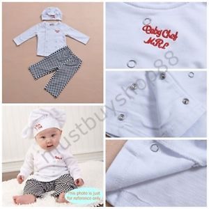 Cute Lovely Baby Boy Mini Chef Costume Outfits Top Pants Hat 3 15 Months