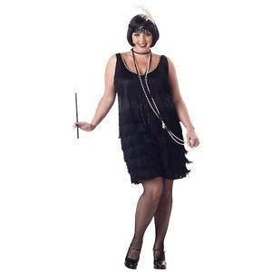 Fashion Flapper Costume Plus Size Roaring 20s Halloween Black Fringe Fancy Dress