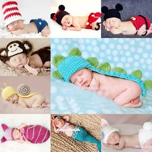 Newborn Baby Crochet Hat Camera Photo Prop Equipment Unisex Costume Full Set