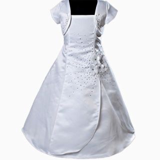 KD183 10 White Girl Party Dress Jacket Petticoat 8 9T