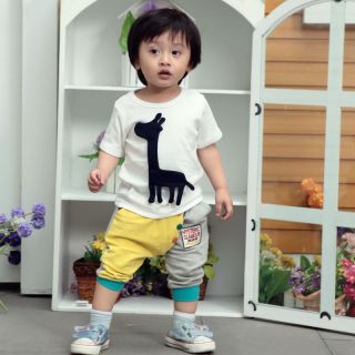 Baby Kids Boy Girl Cute Giraffe Animal Print Top Pants Outfit Set Cloth 12M 4T