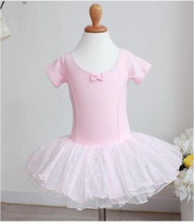 Girl Party Leotard Ballet Tutu Costume Dance Skirt Short Sleeve Dress 2 7Y
