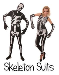 New Mens Ladies Couples Halloween Party Fancy Dress Costume Outfit Skeleton Suit
