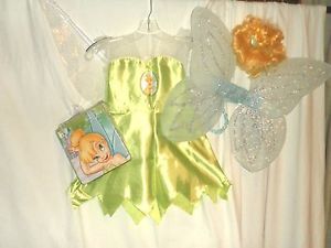 Disney Tinker Bell Light Up Inflatable Wings Pixie Fairy Costume Dress Wig M