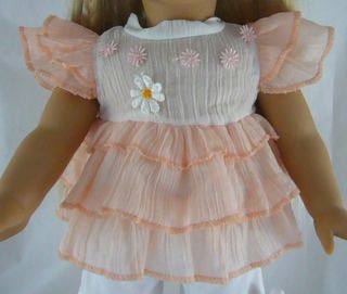 Doll Clothes Fits American Girl Peach Gauze Ruffled Blouse Baby Doll Style