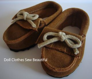 Apryl Doll Clothes Fits 18" American Girl Suede Moccasins Shoes Brown