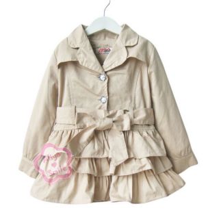 Beige Autumn Girl Baby Trench Coat Kid Wind Jacket Outwear Outfit Costume Sz 2 7