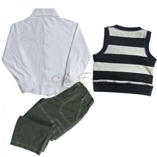 3pcs Baby Boys Casual Outfit Clothing Striped Vest Top Shirt Pants Set 1 2 3