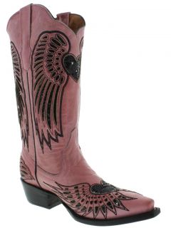 Women's Ladies Pink Leather Cowboy Boots Sequins Western Riding Biker Rodeo