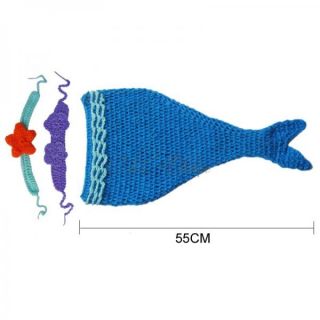 3pcs Girl Baby Infant Newborn Mermaid Knit Crochet Clothes Photo Prop 0 12M