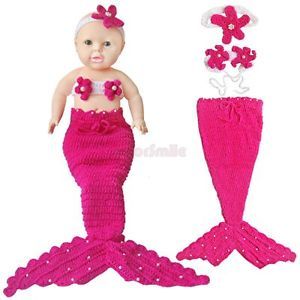 Little Mermaid Newborn Baby Girls Outfits Crochet Knit Tail Kid Costume Set Prop