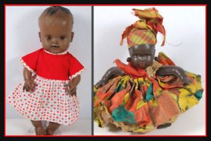 Black AA 2 Baby Doll Lot Vinyl Molded Head Caribbean Martinique Costume