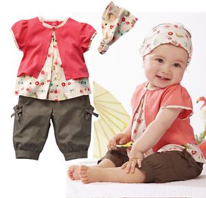 Girls Baby Clothes 0 24M Top Pants Headband 3Piece Lovely Outfit Set Costume