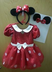  Red Minnie Mouse Halloween Costume Dress w Ears 18 24 MO ECU