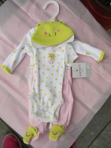 Carters Preemie Clothes Baby Girl 4 PC Set 2 Onesies Pants Hat