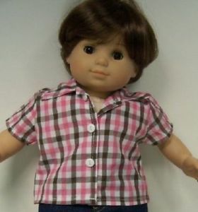 Pink Brown White Check Shirt Doll Clothes Made for Bitty Baby Girl Twin Debs
