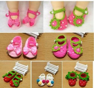Newborn Baby Infant Girls Crochet Knit Socks Crib Shoes Slippers Prewalker
