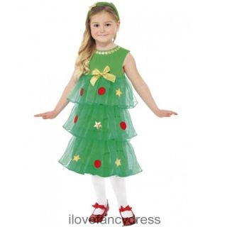 Childs Christmas Tree Tutu Dress Headband Xmas RA RA Fancy Dress Costume 7 12y