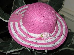 New "Bright Pink White" Dress Up Party Girls Easter Straw Hat Clothes Toddler