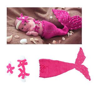 Baby Girls Boy Newborn 9M Knit Crochet Ariel Mermaid Clothes Photo Prop Outfits