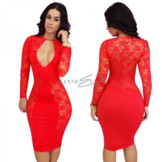 2014 Women Sexy Cut Out Chest Lace Patched Bodycon Mini Dress Nightwear Sz L