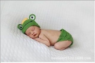 Baby Infant Newborn Knit Costume Photography Prop Cute Frog Crochet Hat Set L 1
