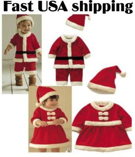 USA Baby Boy Girl Christmas Santa Claus Costume Outfit Set Christmas 6 12 18 24