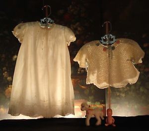 Antique Vintage Baby Child Doll Clothes Embroidered Batiste Gown Dress Sweater