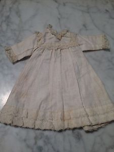 Antique 1800s Handmade White Cotton and Lace Baby Doll Dress