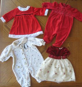 Beautiful Baby Girl 3 6 Month Xmas Clothes Lot 2 Dress Velour Romper EUC Winter