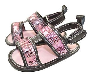 Stepping Stones Infant Girls Brown Sandals w Pink Sequin Size 3 6M 6 9M 9 12M