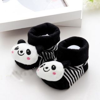 Newborn Baby Girl Unisex Anti Slip Warm Socks Striped Panda Shoes Boots 0 6 Mon