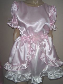 Adult Baby Sissy Pink White Satin Dress 54" Pretty Double Layer Frilly Hem