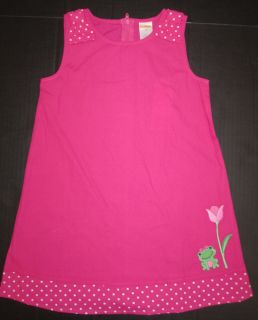 Gymboree Bright Tulip Pink Shift Dress w Polka Dots Frog Size 3T 4T New