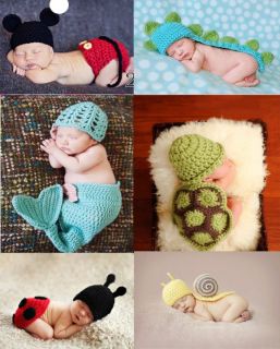 Baby Costume Photo Photography Prop Knit Crochet Beanie Animal Hat Cap Set