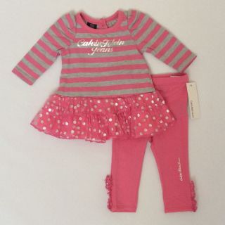 New Calvin Klein Baby Girl Designer Clothes Pink Striped Outfit Size 3 6 Months