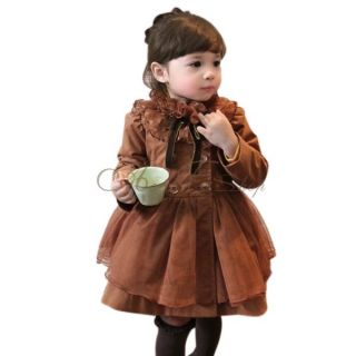 Girl Kid Double Breasted Tulle Collar Outwear Trench Coat Jacket Costume Sz 2 7