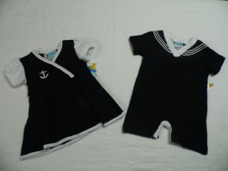 Twin Boy Girl Set Cute Black Sailor Dress Outfit Infant Baby Nautical